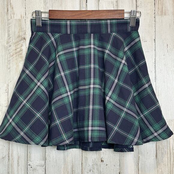 Aeropostale Dresses & Skirts - Aeropostale Plaid Flared Mini Skirt XS Blue Green Preppy Schoolgirl Academia